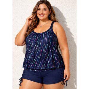 Yonique Tropical Blouson Tankini Swimsuit Size XXL